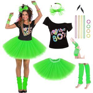 3451 Women's 80's Costumes With Accessoriess Set Green Tutu